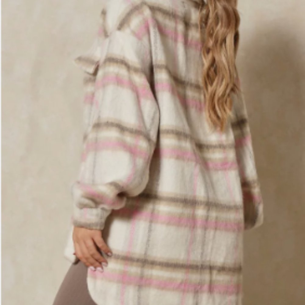 NEW -Brushed Drop Back Shacket Pink & Choc. Mocha Super Soft Jacket - Br…